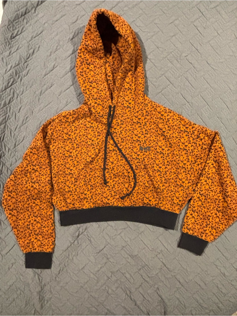 Women's Orange Leopard-Print Cropped Hoodie Sweater